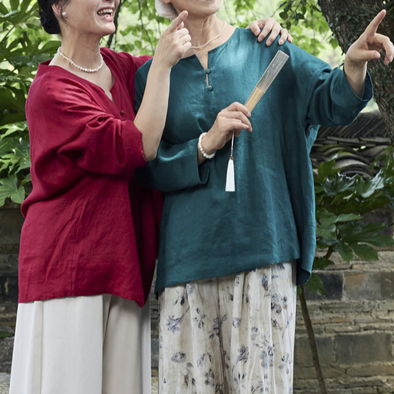 Camisa de lino de manga larga con Buddha Stones para mujer adulta mayor - image 25
