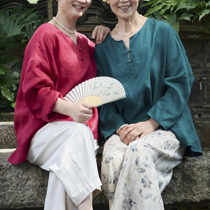 Camisa de lino de manga larga con Buddha Stones para mujer adulta mayor - image 31