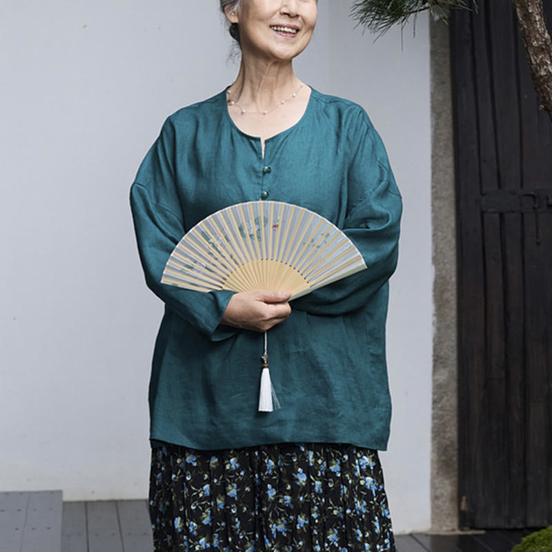 Camisa de lino de manga larga con Buddha Stones para mujer adulta mayor - image 8