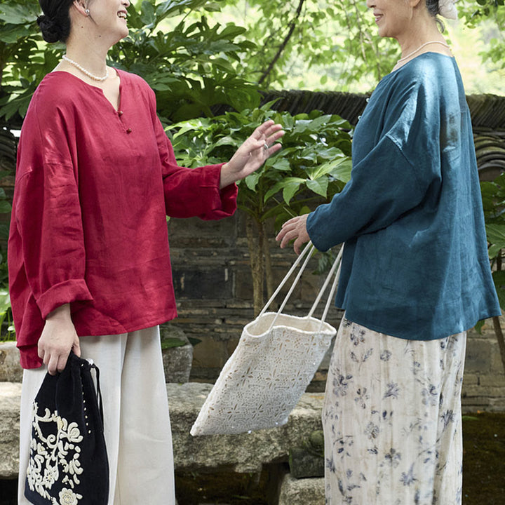 Camisa de lino de manga larga con Buddha Stones para mujer adulta mayor - image 36
