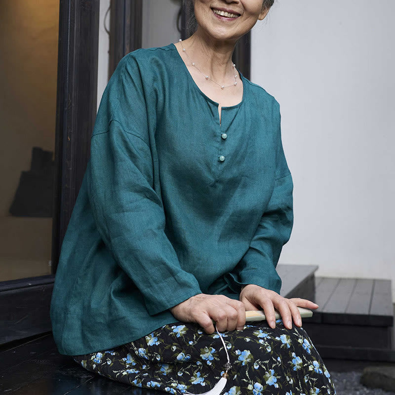 Camisa de lino de manga larga con Buddha Stones para mujer adulta mayor - image 9