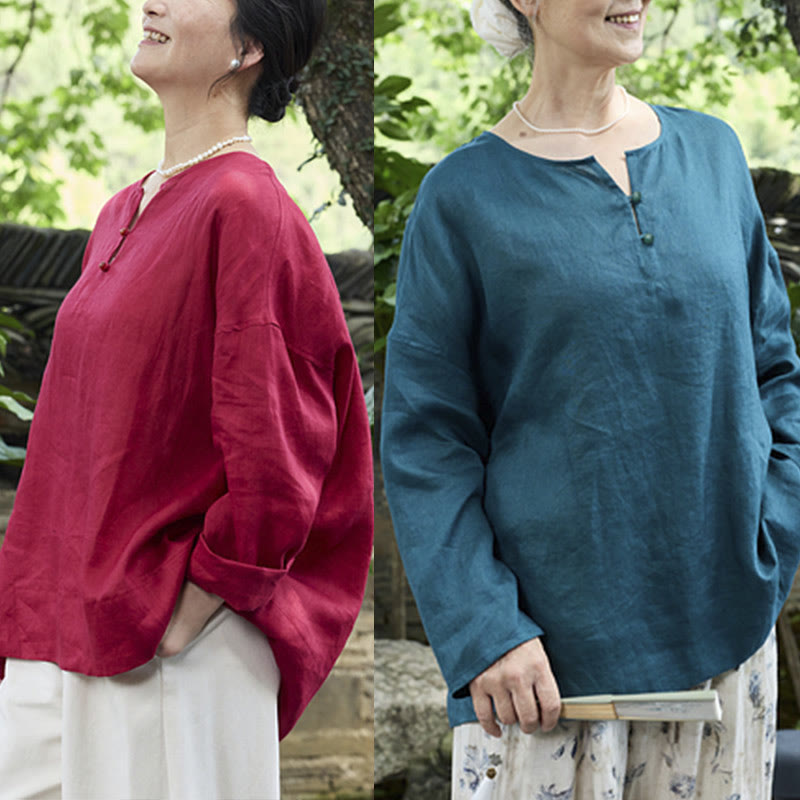 Camisa de lino de manga larga con Buddha Stones para mujer adulta mayor - image 30