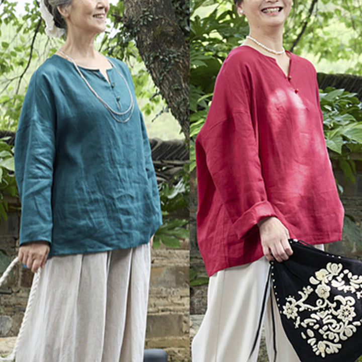 Camisa de lino de manga larga con Buddha Stones para mujer adulta mayor - image 33