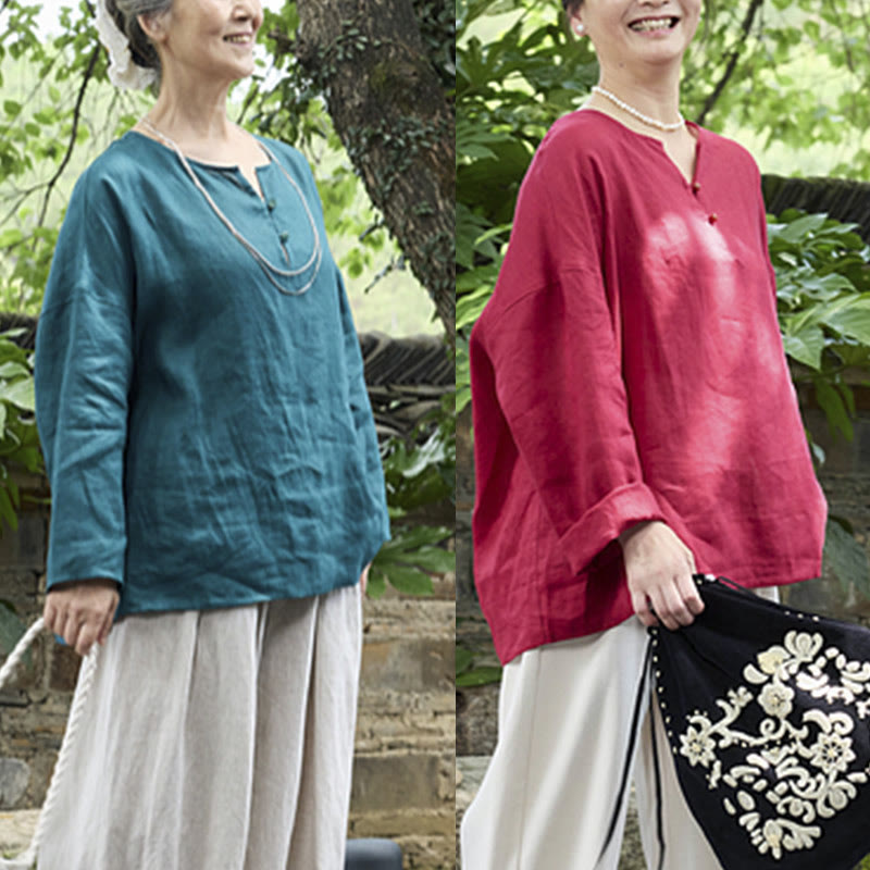 Camisa de lino de manga larga con Buddha Stones para mujer adulta mayor - image 33