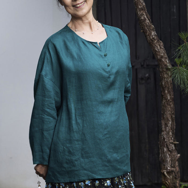 Camisa de lino de manga larga con Buddha Stones para mujer adulta mayor - image 6