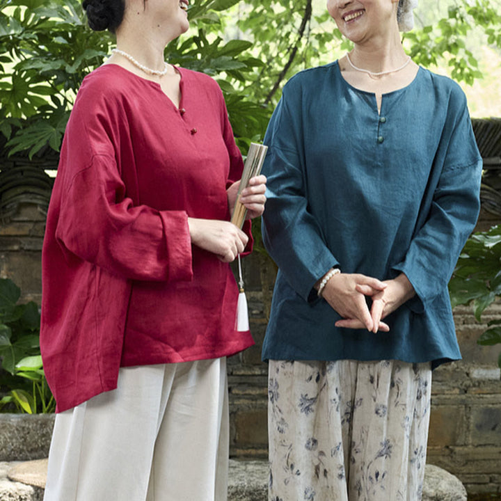 Camisa de lino de manga larga con Buddha Stones para mujer adulta mayor - image 28