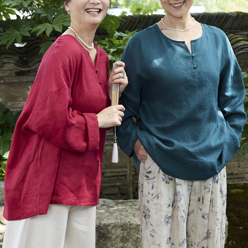 Camisa de lino de manga larga con Buddha Stones para mujer adulta mayor - image 22