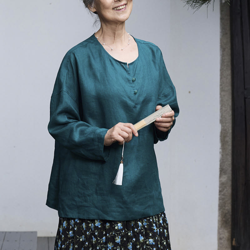 Camisa de lino de manga larga con Buddha Stones para mujer adulta mayor - image 7