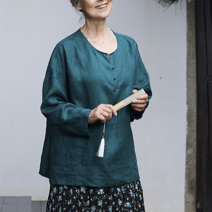 Camisa de lino de manga larga con Buddha Stones para mujer adulta mayor - image 7