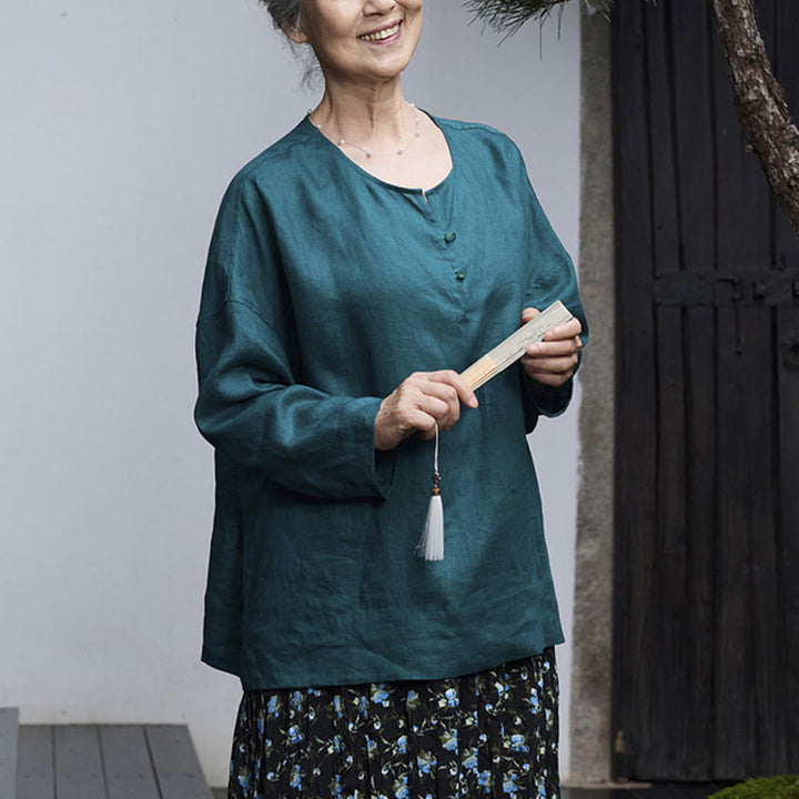 Camisa de lino de manga larga con Buddha Stones para mujer adulta mayor - image 10