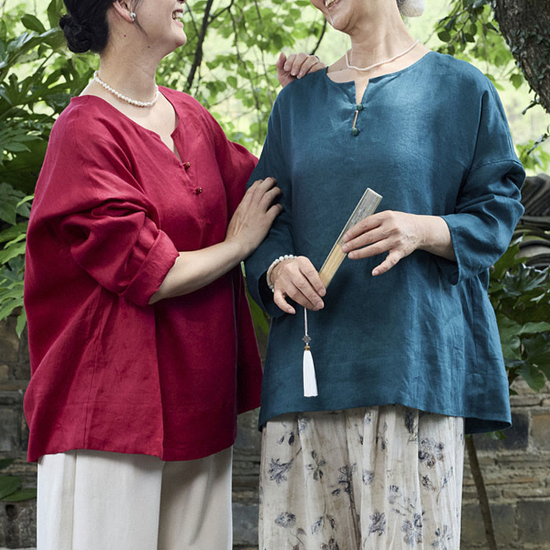 Camisa de lino de manga larga con Buddha Stones para mujer adulta mayor - image 24
