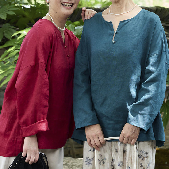 Camisa de lino de manga larga con Buddha Stones para mujer adulta mayor - image 35