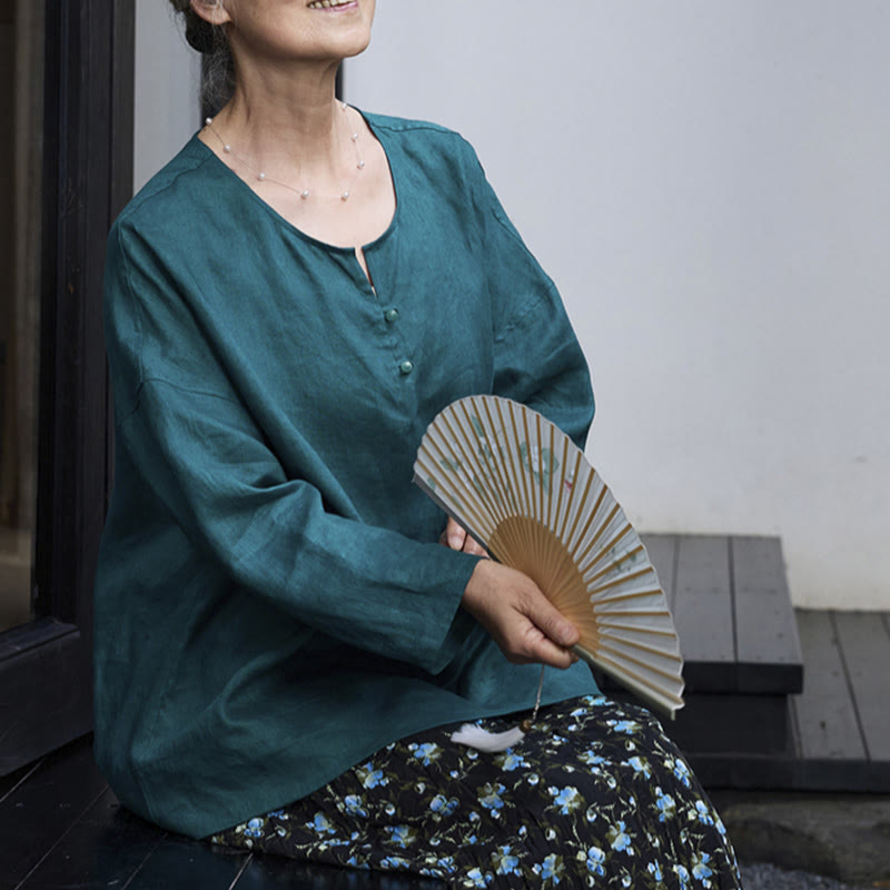 Camisa de lino de manga larga con Buddha Stones para mujer adulta mayor - image 12