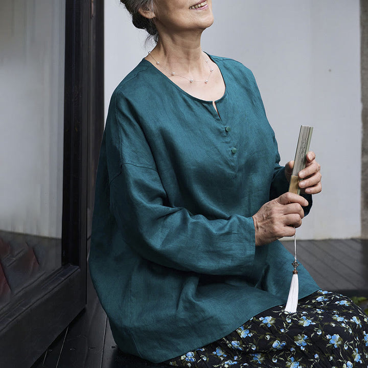 Camisa de lino de manga larga con Buddha Stones para mujer adulta mayor - image 11