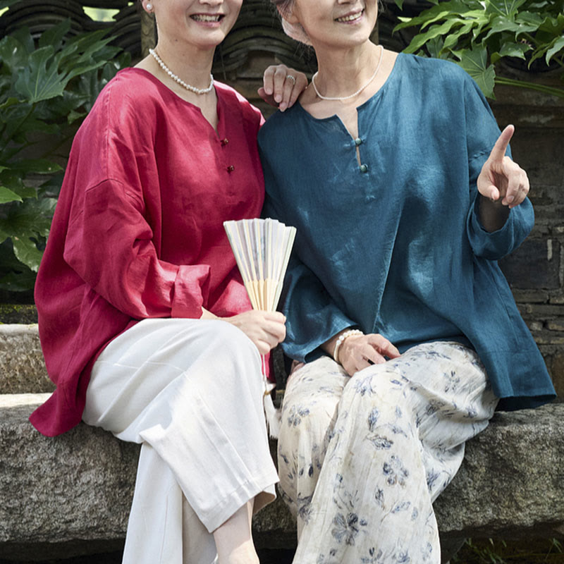 Camisa de lino de manga larga con Buddha Stones para mujer adulta mayor - image 26