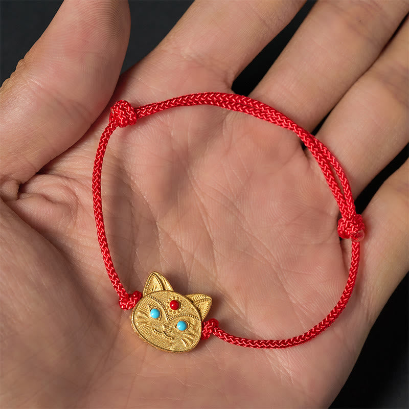 Pulsera de hilo rojo con gato de plata de ley 925 con Buddha Stones - image 3
