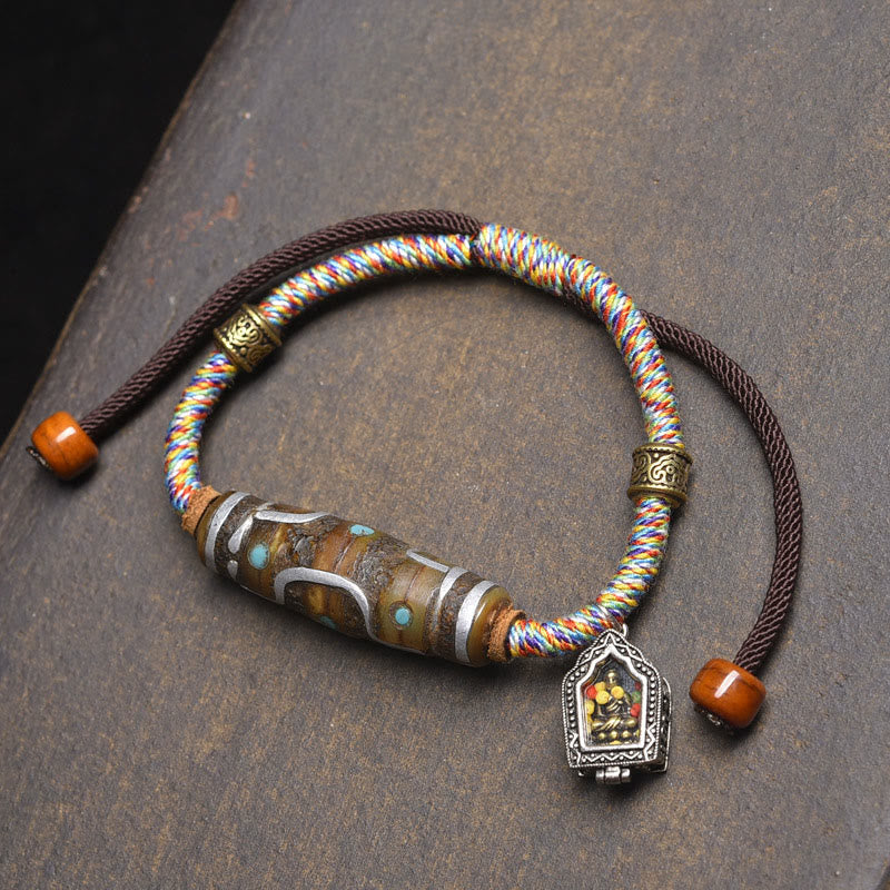 Pulsera de cuerda protectora con cuentas Dzi tibetanas de nueve ojos, hecha a mano con Buddha Stones - Cuerda blanca y cuenta Dzi de nueve ojos (circunferencia de la muñeca: 16-20 cm) - image 8