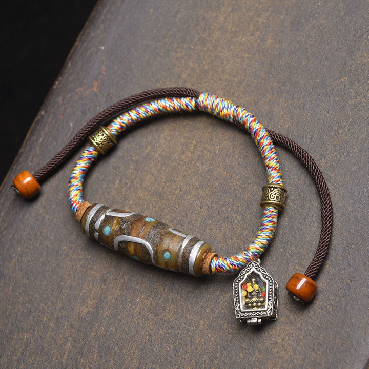 Pulsera de cuerda protectora con cuentas Dzi tibetanas de nueve ojos, hecha a mano con Buddha Stones - Cuerda blanca y cuenta Dzi de nueve ojos (circunferencia de la muñeca: 16-20 cm) - image 8