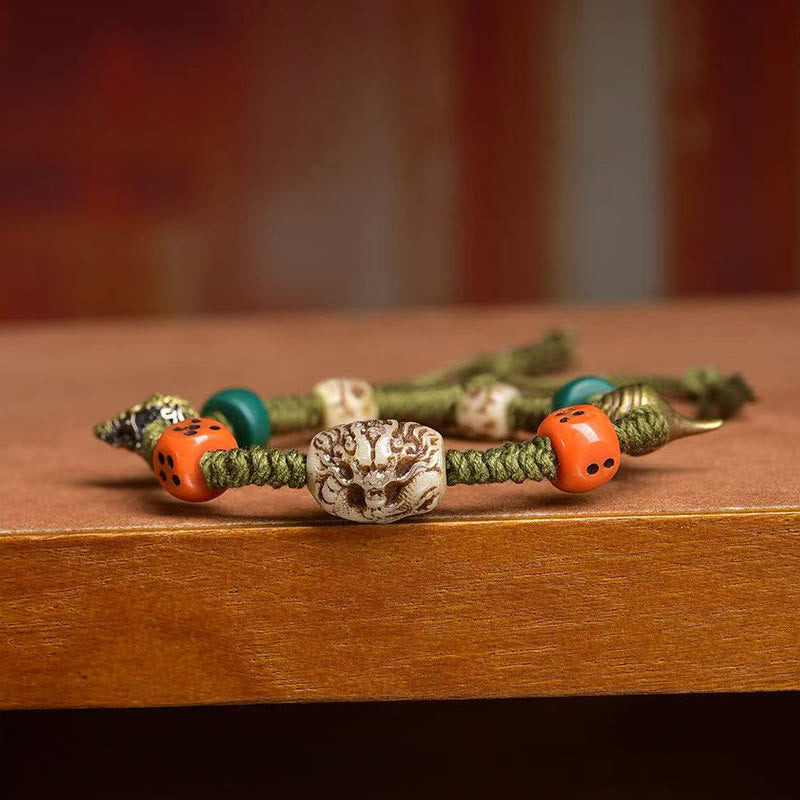 Pulsera de cuerda hecha a mano con dados y diseño de dragón tibetano de Buddha Stones - image 3
