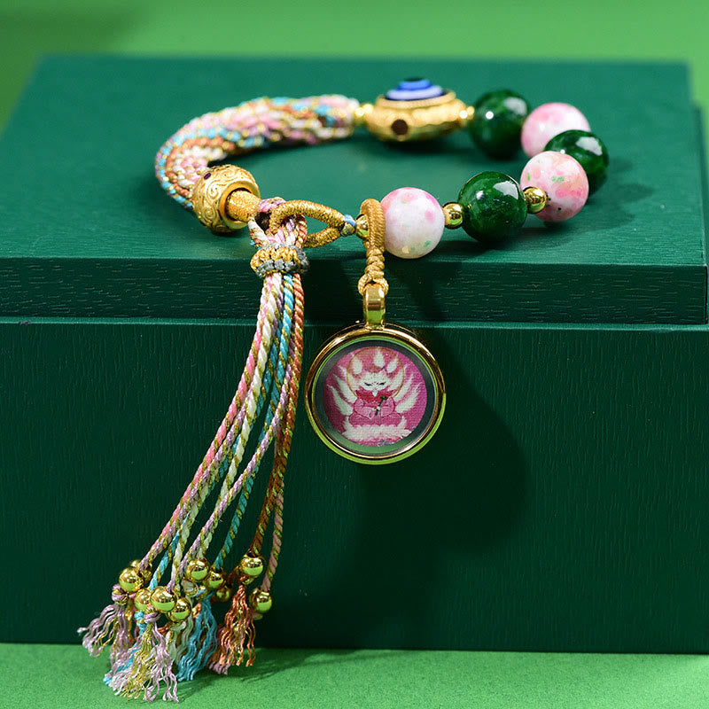 Pulsera de hilo con Buddha Stones, ojo malvado del Tíbet, zorro de nueve colas, Thangka, que aleja los malos espíritus. - image 3