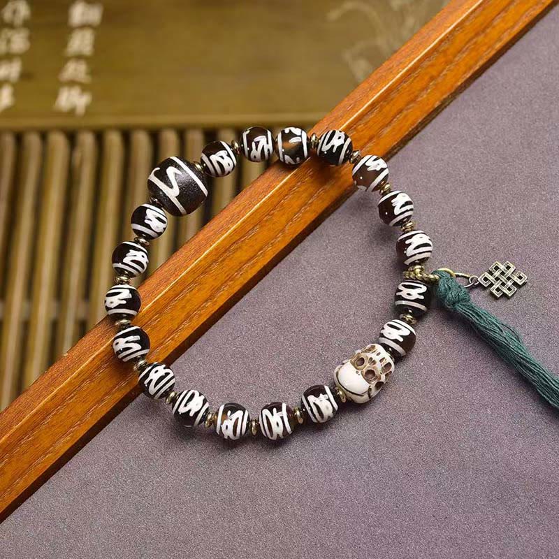 Pulsera de la riqueza del Señor del Bosque Cadáver con Buddha Stones y calavera - image 1