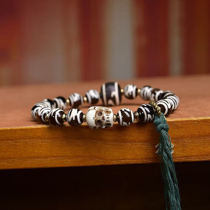 Pulsera de la riqueza del Señor del Bosque Cadáver con Buddha Stones y calavera - image 3