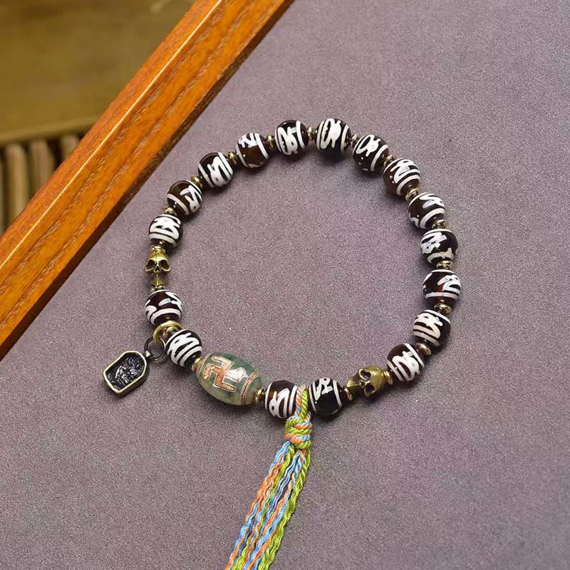 Pulsera de la riqueza del Señor del Bosque Cadáver con Buddha Stones y calavera - Cuenta Dzi (circunferencia de la muñeca: 16-17 cm) - image 6