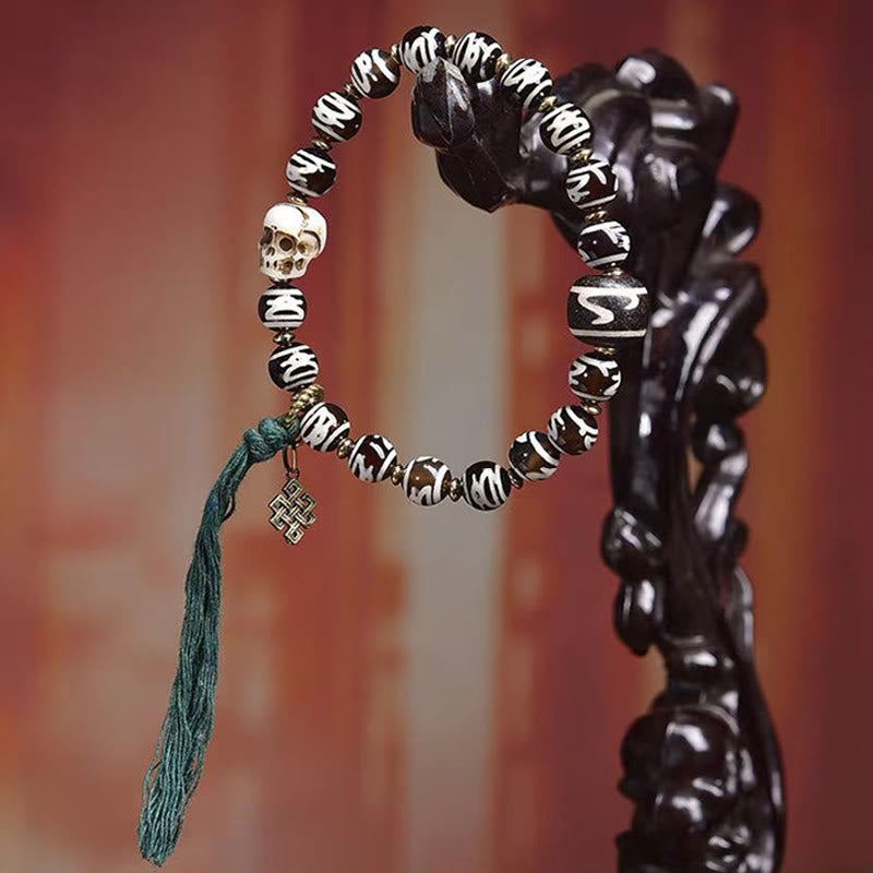 Pulsera de la riqueza del Señor del Bosque Cadáver con Buddha Stones y calavera - image 2