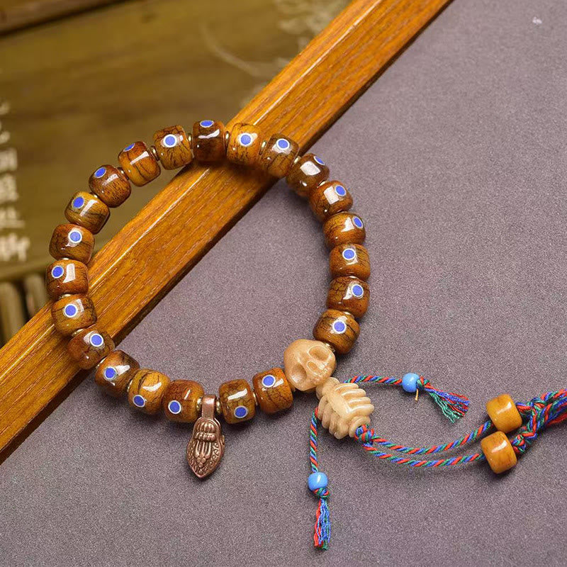 Pulsera de cuentas de hueso tibetanas con Buddha Stones, el Señor del Bosque Cadáver, que aleja los malos espíritus. - Esqueleto de cráneo (circunferencia de la muñeca: 16-17 cm) - image 5