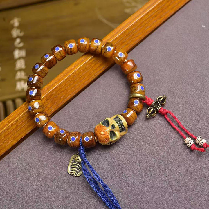Pulsera de cuentas de hueso tibetanas con Buddha Stones, el Señor del Bosque Cadáver, que aleja los malos espíritus. - Cráneo (circunferencia de la muñeca: 16-17 cm) - image 0