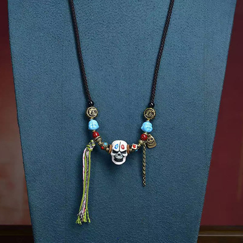 Collar con colgante de calavera tibetana con Buddha Stones, el Señor del Bosque Cadáver, que aleja a los malos espíritus. - image 6