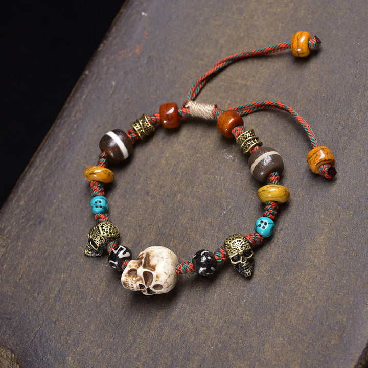 Pulsera de la felicidad del Señor del Bosque Cadáver con cuentas de Buddha Stones , cáscara de coco - Cráneo blanco (circunferencia de la muñeca: 16-17 cm) - image 0
