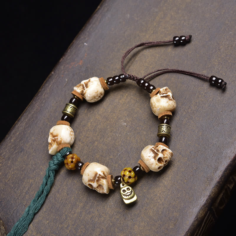 Pulsera de la felicidad del Señor del Bosque Cadáver con cuentas de Buddha Stones , cáscara de coco - Cinco calaveras (circunferencia de la muñeca: 16-17 cm) - image 4