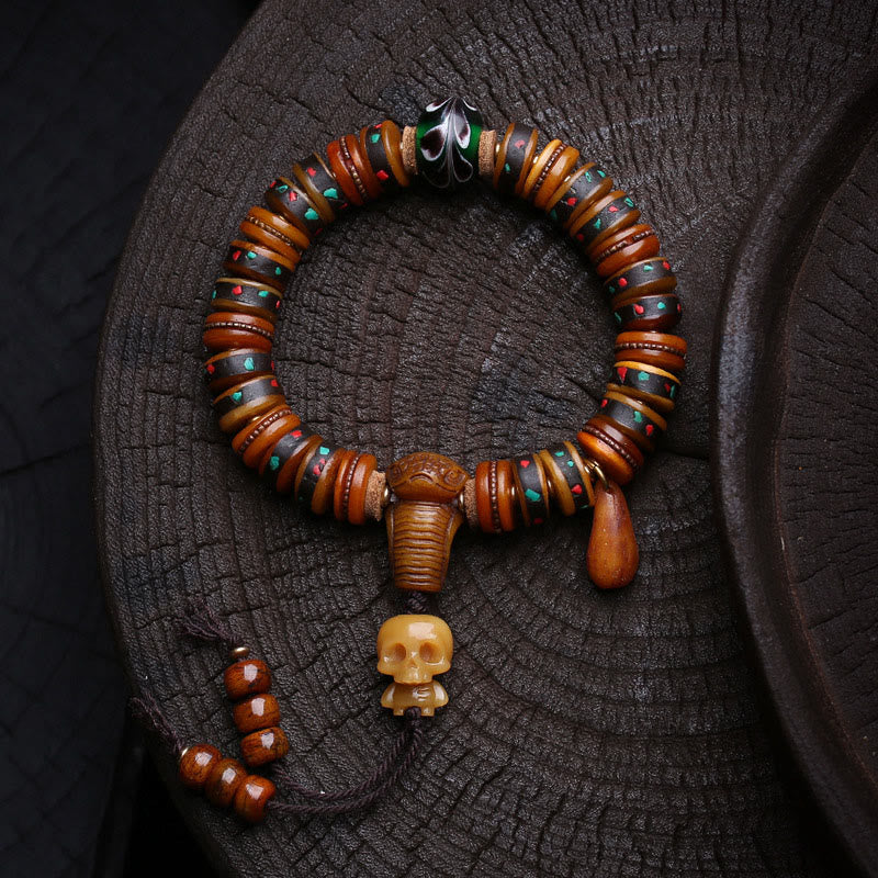 Pulsera de cuentas de Buddha Stones , El Señor del Bosque Cadáver, Recordatorios de nuestra impermanencia - Dije de calavera (circunferencia de la muñeca: 16-17 cm) - image 0