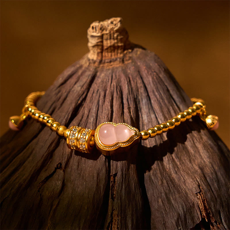 Pulsera de la riqueza con cuentas de calabaza y Buddha Stones bañadas en cobre y latón, bañadas en oro de 24 quilates - image 1