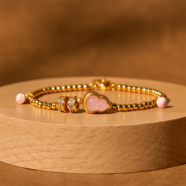 Pulsera de la riqueza con cuentas de calabaza y Buddha Stones bañadas en cobre y latón, bañadas en oro de 24 quilates - Cobre, latón chapado en oro de 24 quilates (circunferencia de la muñeca: 20-25 cm) - image 0