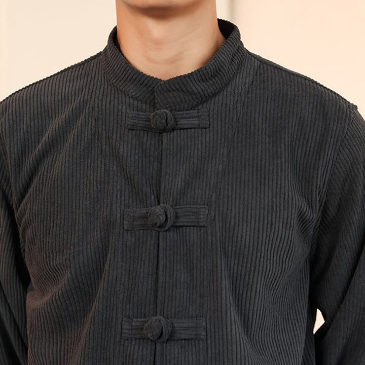 Conjunto de 2 piezas de camisa y pantalón de pana de algodón con botones de rana para hombre, de Buddha Stones, con bolsillos - image 17