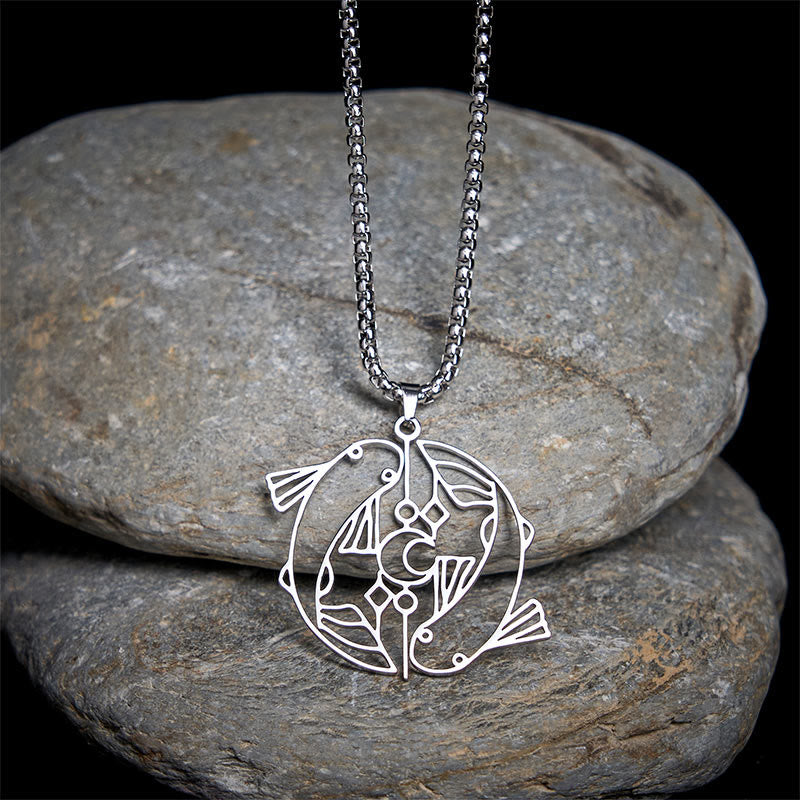 Buddha Stones Colgante de acero inoxidable con diseño hueco de pez koi vintage - image 1