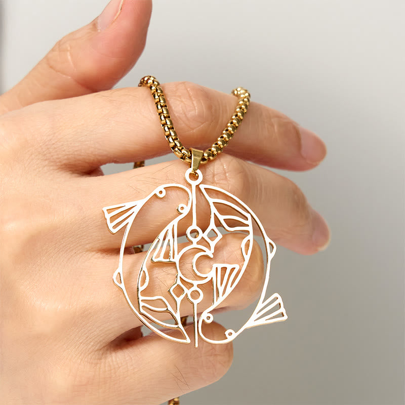 Buddha Stones Colgante de acero inoxidable con diseño hueco de pez koi vintage - image 11