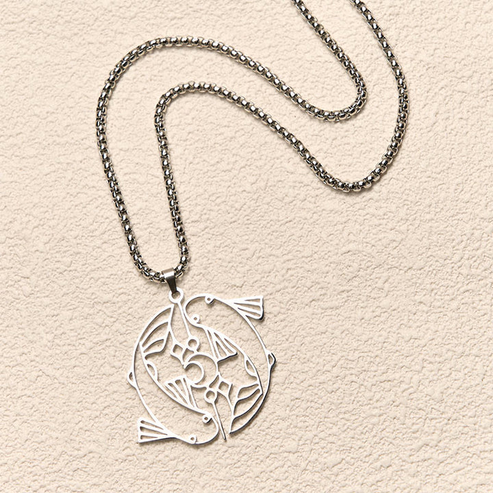 Buddha Stones Colgante de acero inoxidable con diseño hueco de pez koi vintage - image 3