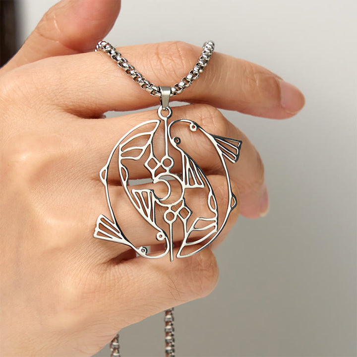 Buddha Stones Colgante de acero inoxidable con diseño hueco de pez koi vintage - image 4