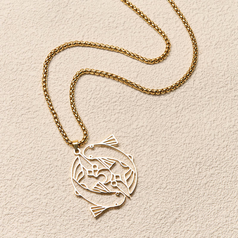 Buddha Stones Colgante de acero inoxidable con diseño hueco de pez koi vintage - image 10