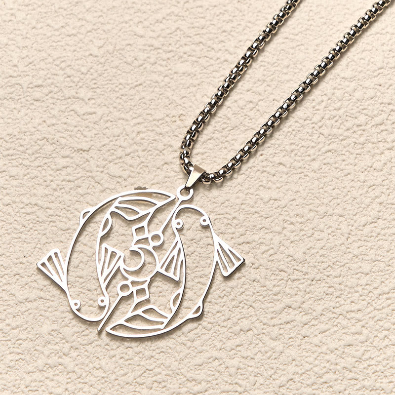 Buddha Stones Colgante de acero inoxidable con diseño hueco de pez koi vintage - image 2