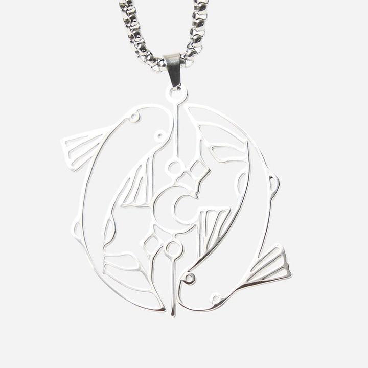 Buddha Stones Colgante de acero inoxidable con diseño hueco de pez koi vintage - image 5