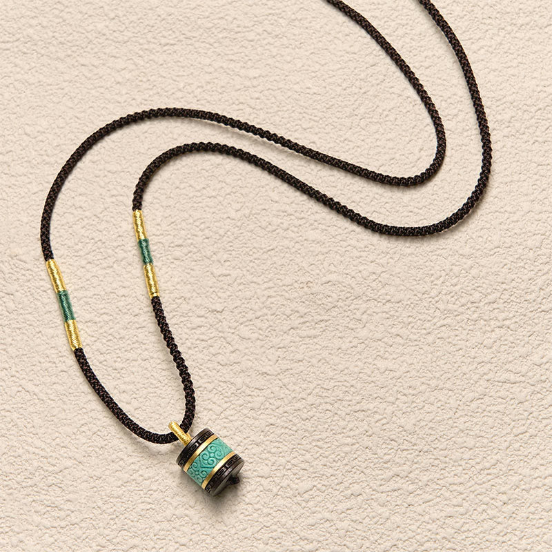 Collar con colgante de paz con cilindro de turquesa y madera de ébano con Buddha Stones - image 4