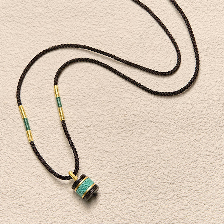 Collar con colgante de paz con cilindro de turquesa y madera de ébano con Buddha Stones - image 4