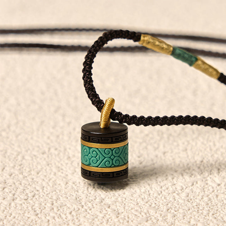 Collar con colgante de paz con cilindro de turquesa y madera de ébano con Buddha Stones - image 5