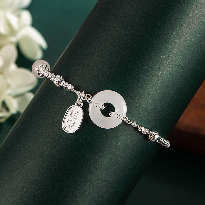 Pulsera de la fortuna con hebilla de paz y símbolo Fu de plata bañada en cobre y Buddha Stones - image 3