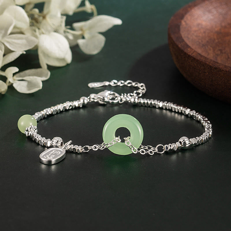 Pulsera de la fortuna con hebilla de paz y símbolo Fu de plata bañada en cobre y Buddha Stones - Hebilla de la Paz Verde (circunferencia de la muñeca: 15-17 cm) - image 0