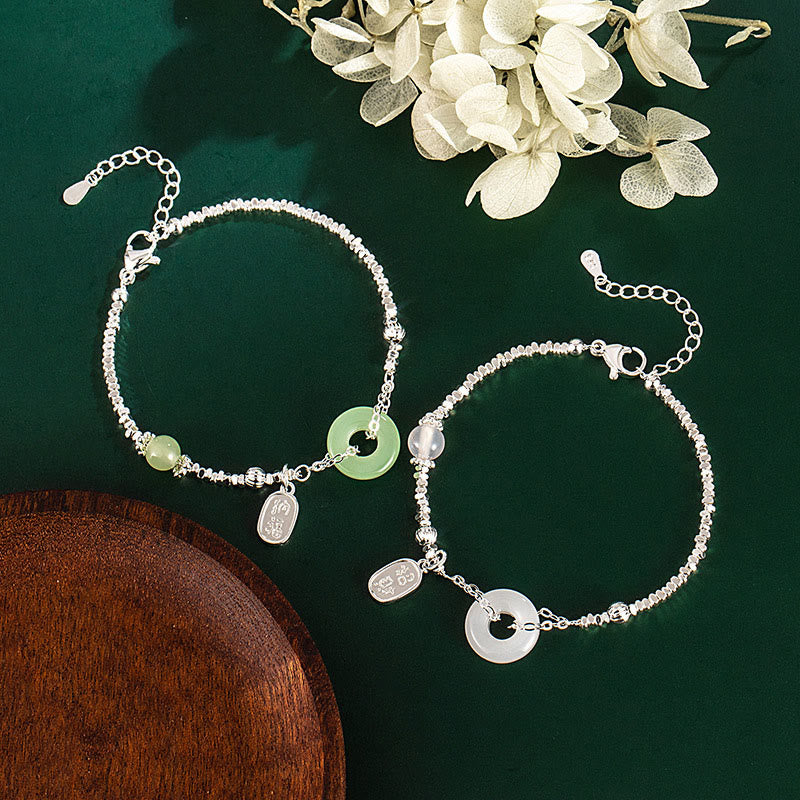 Pulsera de la fortuna con hebilla de paz y símbolo Fu de plata bañada en cobre y Buddha Stones - image 4